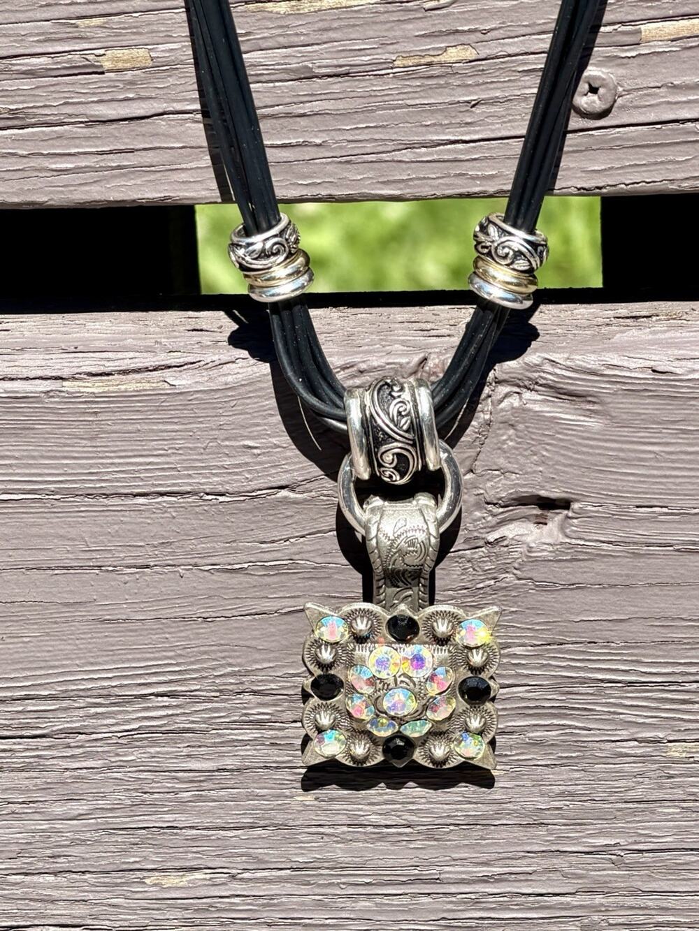 BHW Western Cowgirl Concho Enhancer Necklace Detachable Rhinestone Pendant